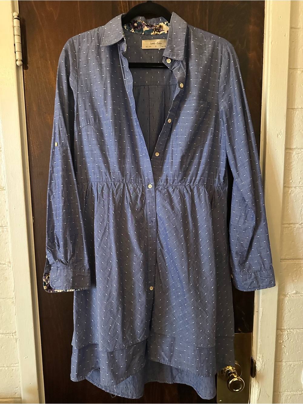 Anthropologie Isabella Sinclair Blue Dot Button-Front Shirt Dress